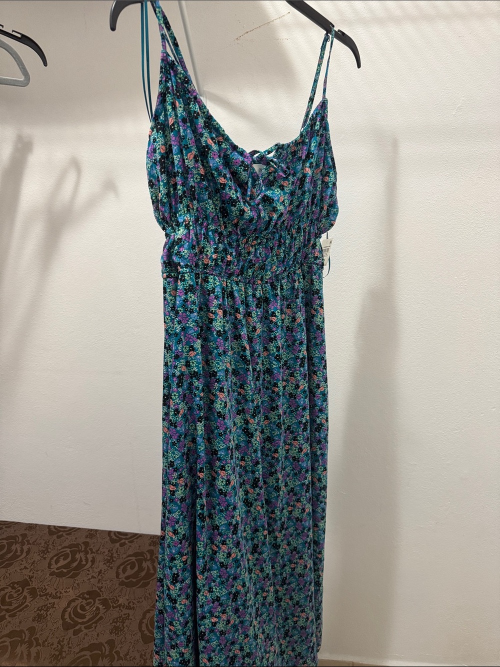 Floral Teal Maxi Dress with Adjustable Spaghetti Straps